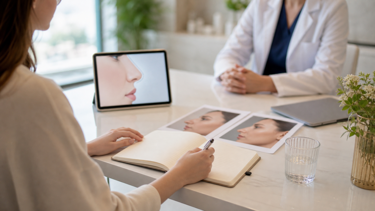 Patient preparing consultation notes before rhinoplasty in Turkey